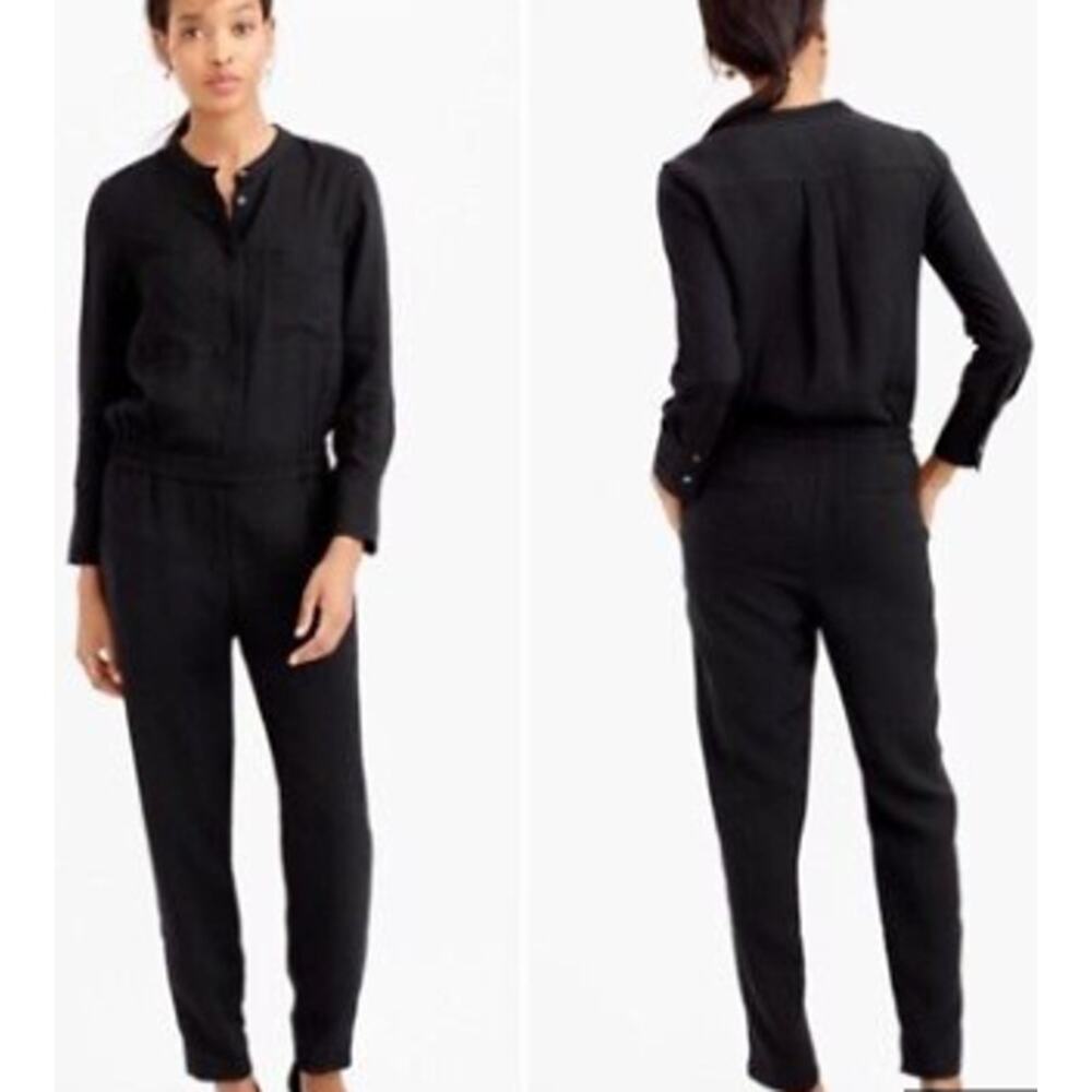 J. Crew Women's Jumpsuit Crepe Drapey Oxford Long Sleeve Black 12 Tall Office